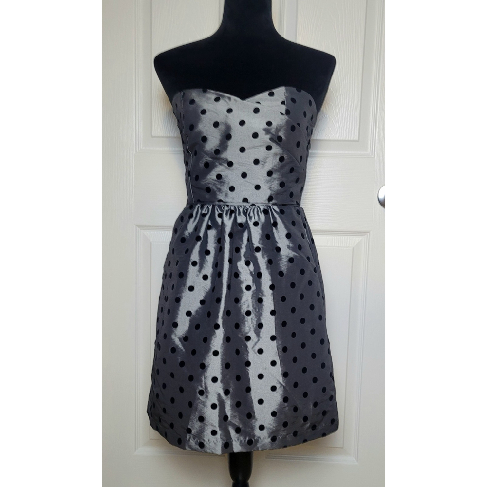 Judith March Gun Metal and Black‎ Polkadot Taffeta Dress size S